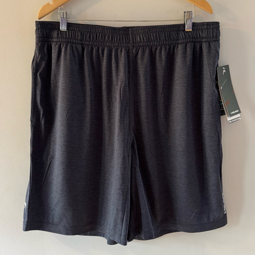 NWT HEAD Heather Gray Vault Shorts, XL, athletic, elastic, drawstring, polyester